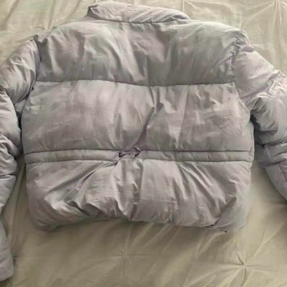 Double Zero Lilac Quilted Puffer Jacket Coat Women Size Medium Cropped High Neck - Picture 9 of 10